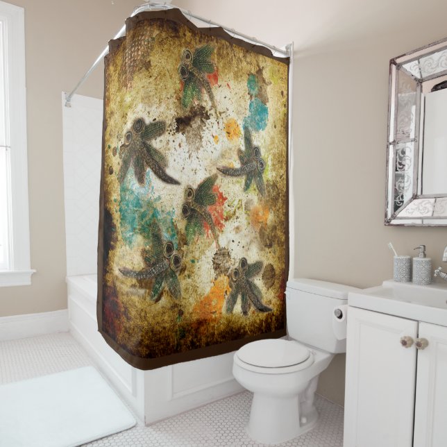 Dragonfly Rustic Splash Shower Curtain (In Situ)
