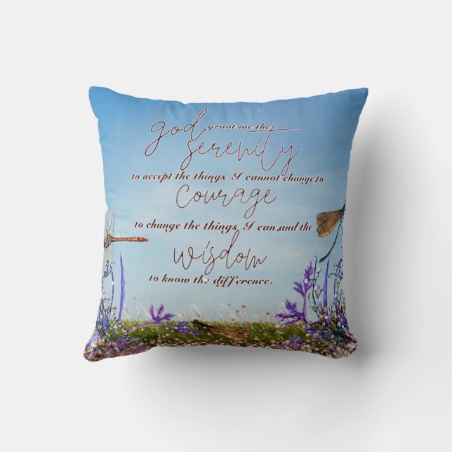 Dragonfly Serenity Prayer Faux Glitter Cushion (Back)