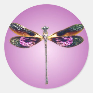 Dragonfly - silver, gold, purple and black classic round sticker