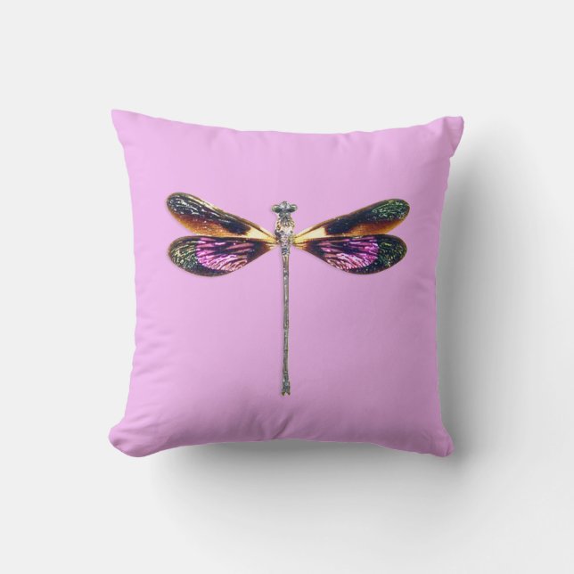 Dragonfly - silver, gold, purple and black cushion (Front)