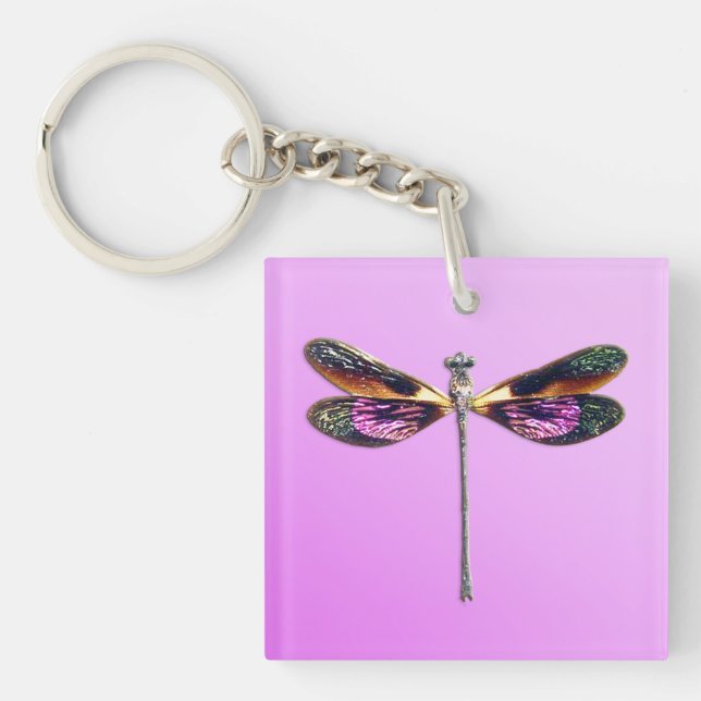 Dragonfly - silver, gold, purple and black key ring (Front)