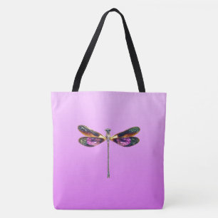 Dragonfly - silver, gold, purple and black tote bag