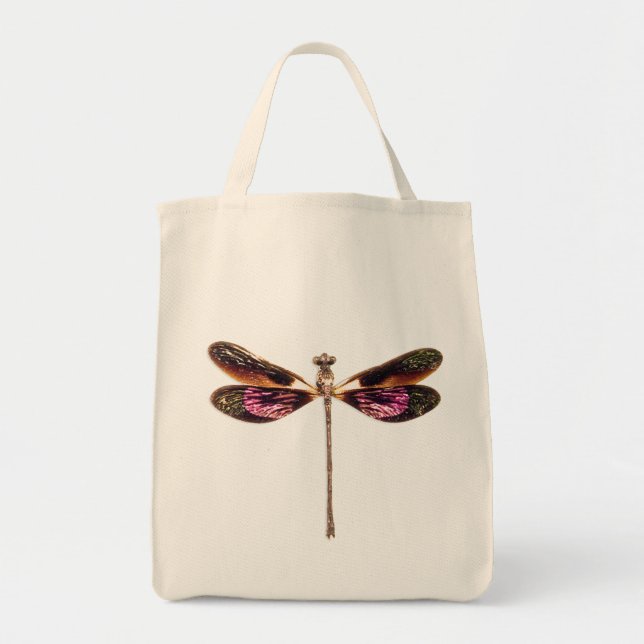 Dragonfly - Silver, Gold, Purple and Black Tote Bag (Front)