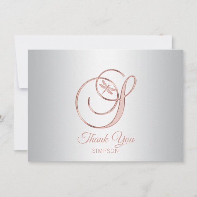 Dragonfly Silver Grey Rose Gold Thank You | S Card (Front)