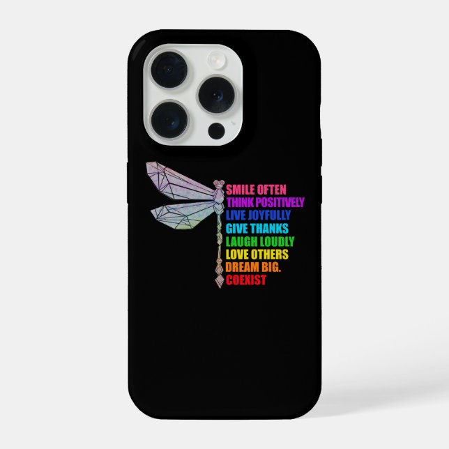 Dragonfly Smile Often Think Positively Quote iPhone Case (Back)