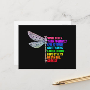 Dragonfly Smile Often Think Positively Quote Postcard