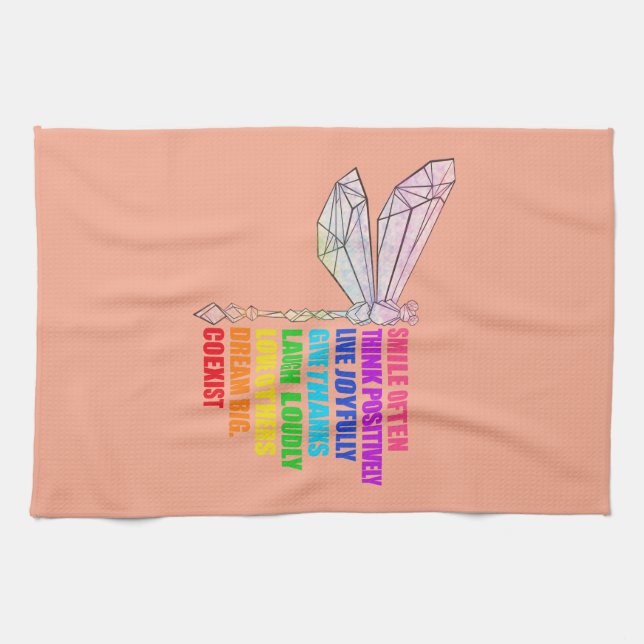 Dragonfly Smile Often Think Positively Quote Tea Towel (Horizontal)