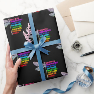 Dragonfly Smile Often Think Positively Quote Wrapping Paper