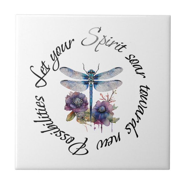 Dragonfly - spirit of new possibilities ceramic tile (Front)