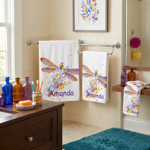 Dragonfly splatter personalised bath towel set