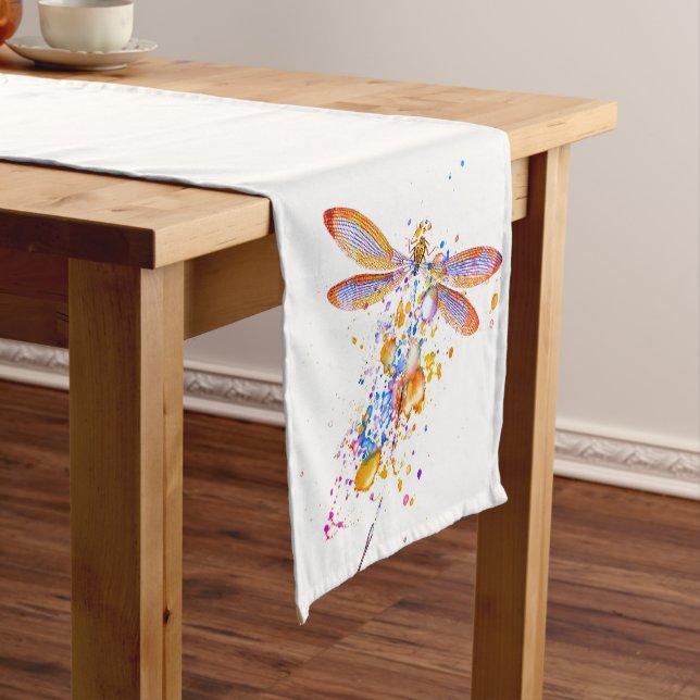Dragonfly splatter short table runner (In Situ)