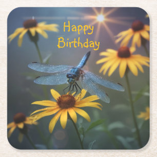 Dragonfly square paper coaster