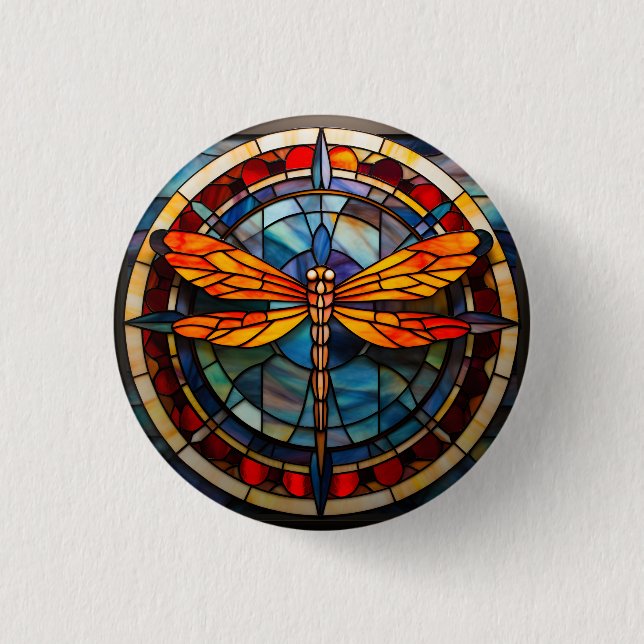 dragonfly stained glass 3 cm round badge (Front)