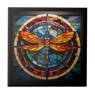 dragonfly stained glass ceramic tile