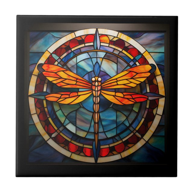 dragonfly stained glass ceramic tile (Front)