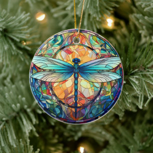 Dragonfly Stained Glass Ceramic Tree Decoration