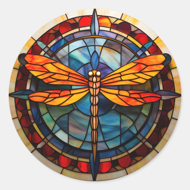 dragonfly stained glass classic round sticker (Front)