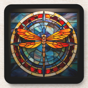 dragonfly stained glass coaster