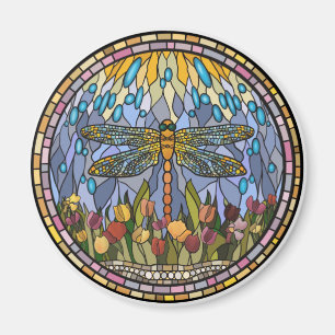 Dragonfly-Stained Glass Design  Magnet