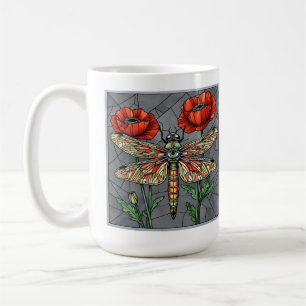Dragonfly stained glass design vibrant poppy eye coffee mug