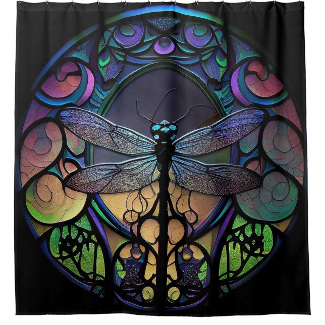 Dragonfly Stained Glass Shower Curtain (Front)