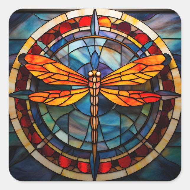 dragonfly stained glass square sticker (Front)