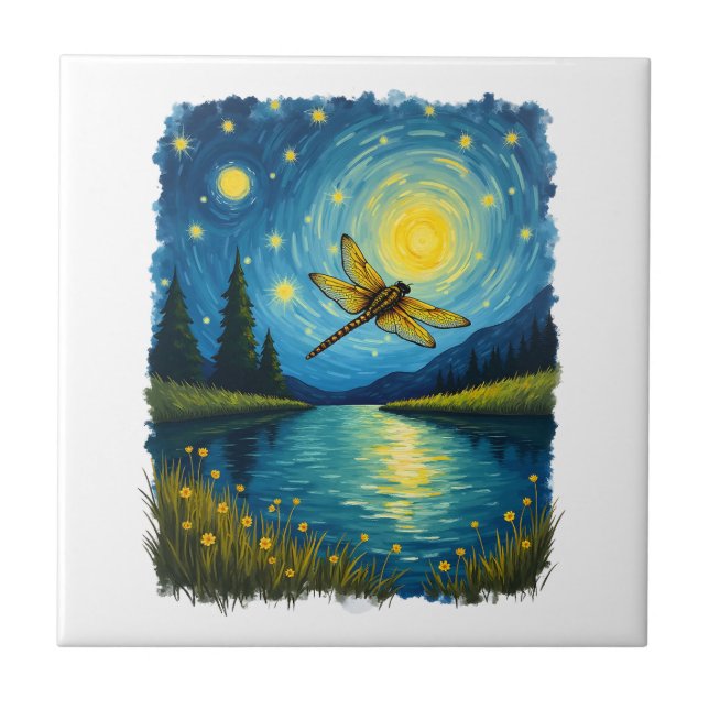 Dragonfly Starry Night (2) Ceramic Tile (Front)