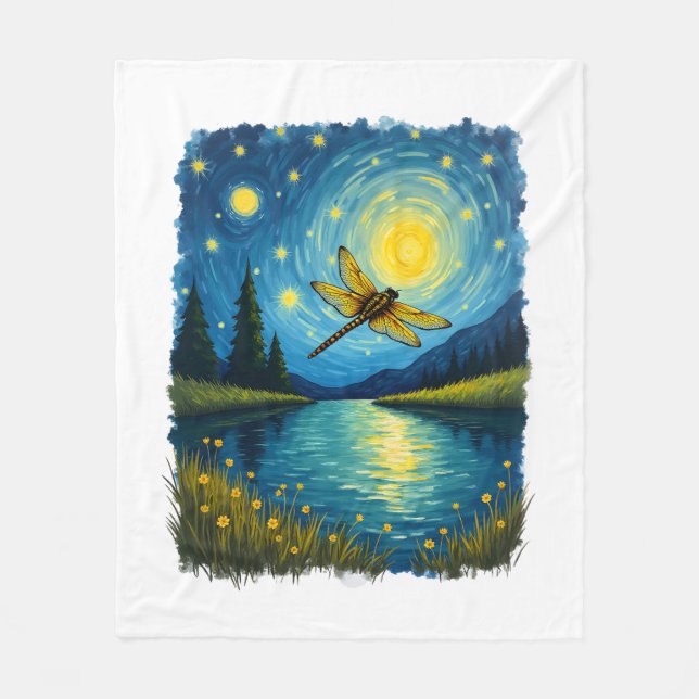 Dragonfly Starry Night (2) Fleece Blanket (Front)
