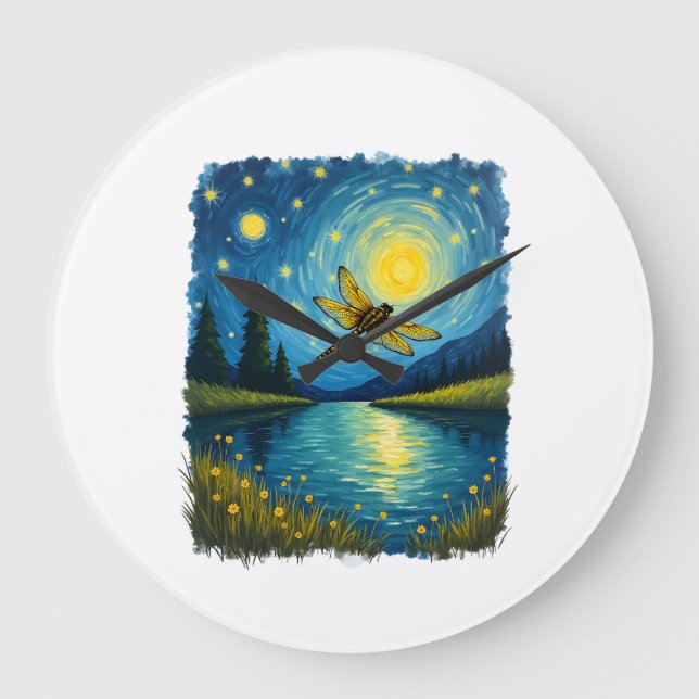 Dragonfly Starry Night (2) Large Clock (Front)