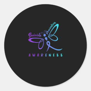 Dragonfly Suicide Prevention Aware Teal Ribbon Classic Round Sticker