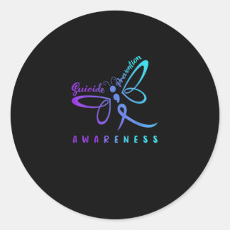 Dragonfly Suicide Prevention Aware Teal Ribbon Classic Round Sticker
