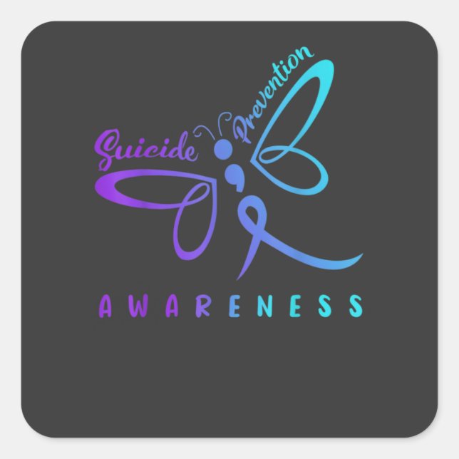 Dragonfly Suicide Prevention Awareness T-Shirt Square Sticker (Front)