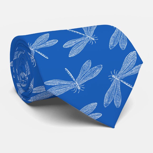 Dragonfly Summer Blues Nature Lover Custom Colour Tie (Rolled)