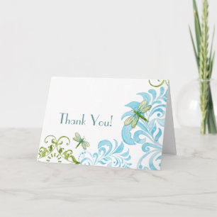 Dragonfly Swirls Scroll Modern Floral Thank You Card