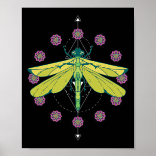 Dragonfly Symbols Magic Mandala Insect  Poster