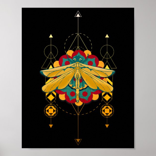 Dragonfly Symbols Mandala Insect Magic  Poster (Front)
