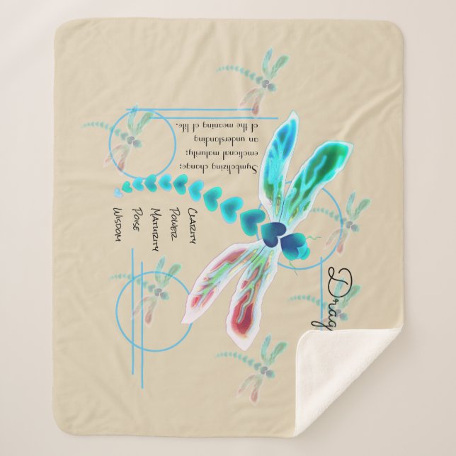 Dragonfly | Teal & Khaki Medium Sherpa Blanket (Front)