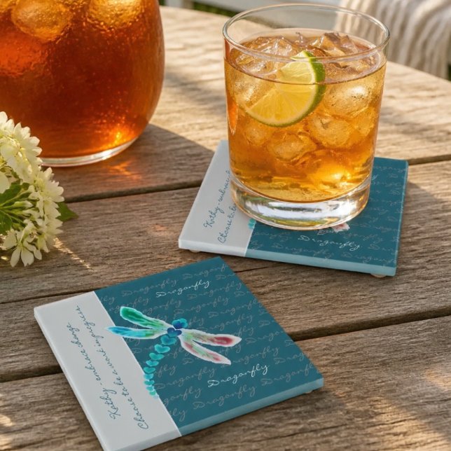 Dragonfly (Teal) - Personalised Glass Coaster (Creator Uploaded)
