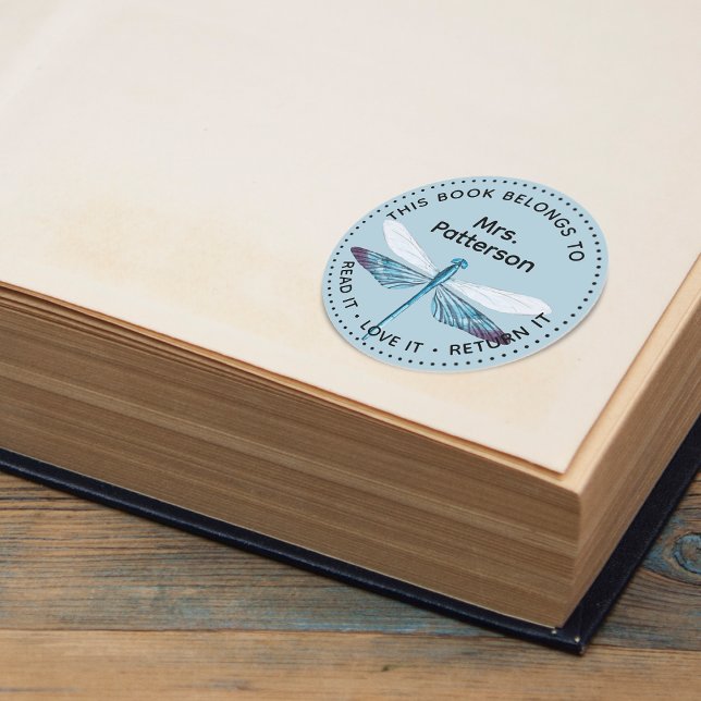 Dragonfly This Book Belongs To Personalised Classic Round Sticker (Creator Uploaded)