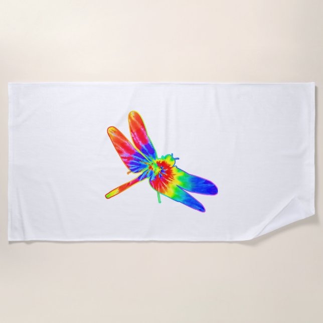 Dragonfly Tie Dye Rainbow Beach Towel (Front)
