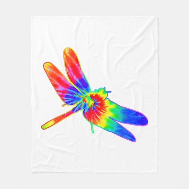 Dragonfly Tie Dye Rainbow Fleece Blanket (Front)