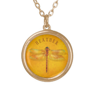 Dragonfly Trapped in Amber Sap Personalised Pretty Gold Plated Necklace