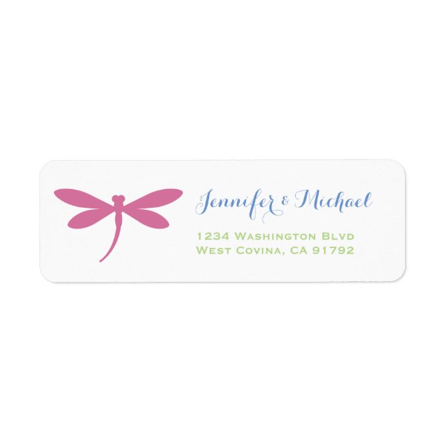 Dragonfly | Tropical Colours | Pink Blue Green Return Address Label (Front)