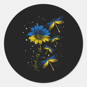 Dragonfly Ukraine Sunflower Ukraine Flag Stand Wit Classic Round Sticker