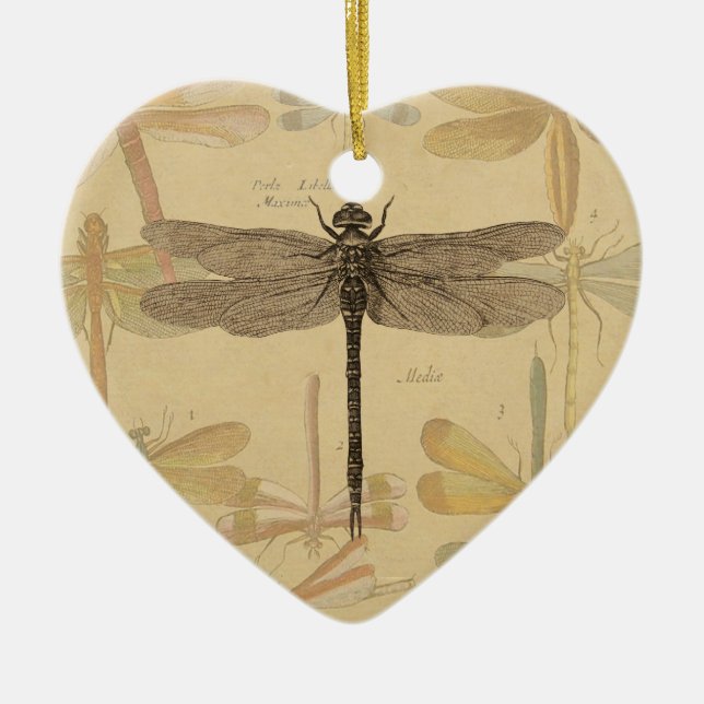 Dragonfly Vintage Antique Classic Nature Ceramic Ornament (Front)