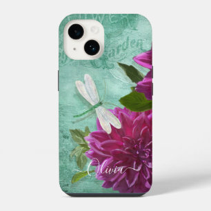 Dragonfly w Purple Dinner Plate Dahlia Flowers iPhone Case