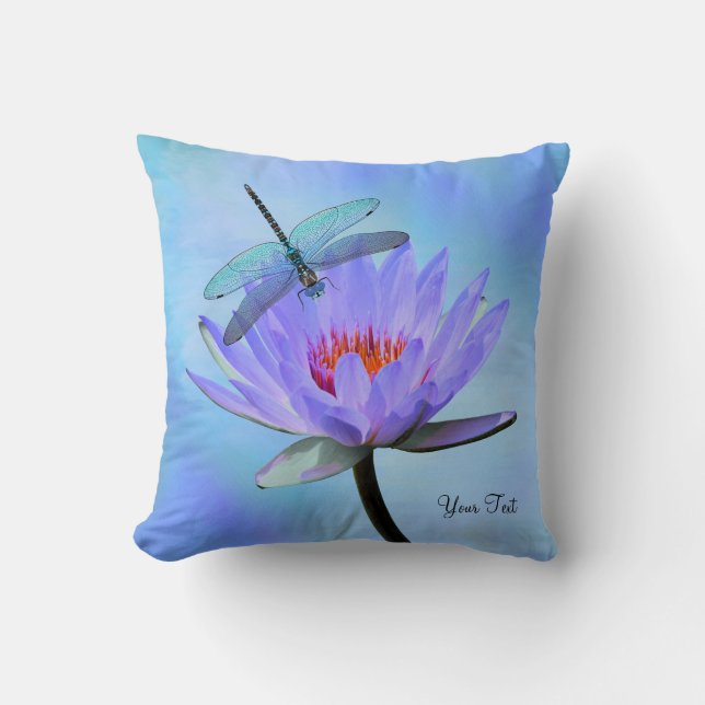 Dragonfly  Water Lily Throw Pillows (Front)