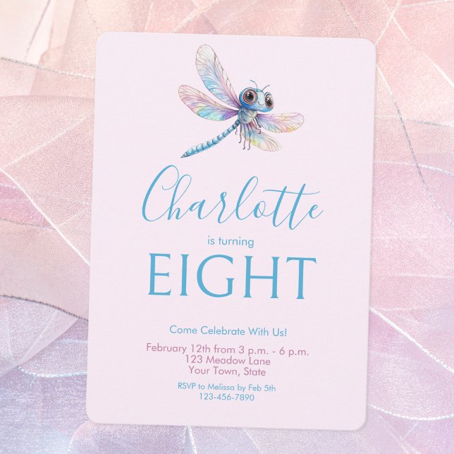 Dragonfly Watercolor Girl Blue Purple Birthday Invitation (Creator Uploaded)