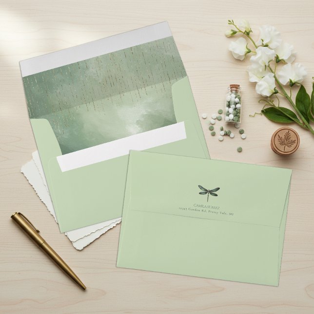 Dragonfly Watercolor Light Sage ID1310 Envelope (Creator Uploaded)