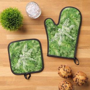 dragonfly watercolor oven mitt & pot holder set